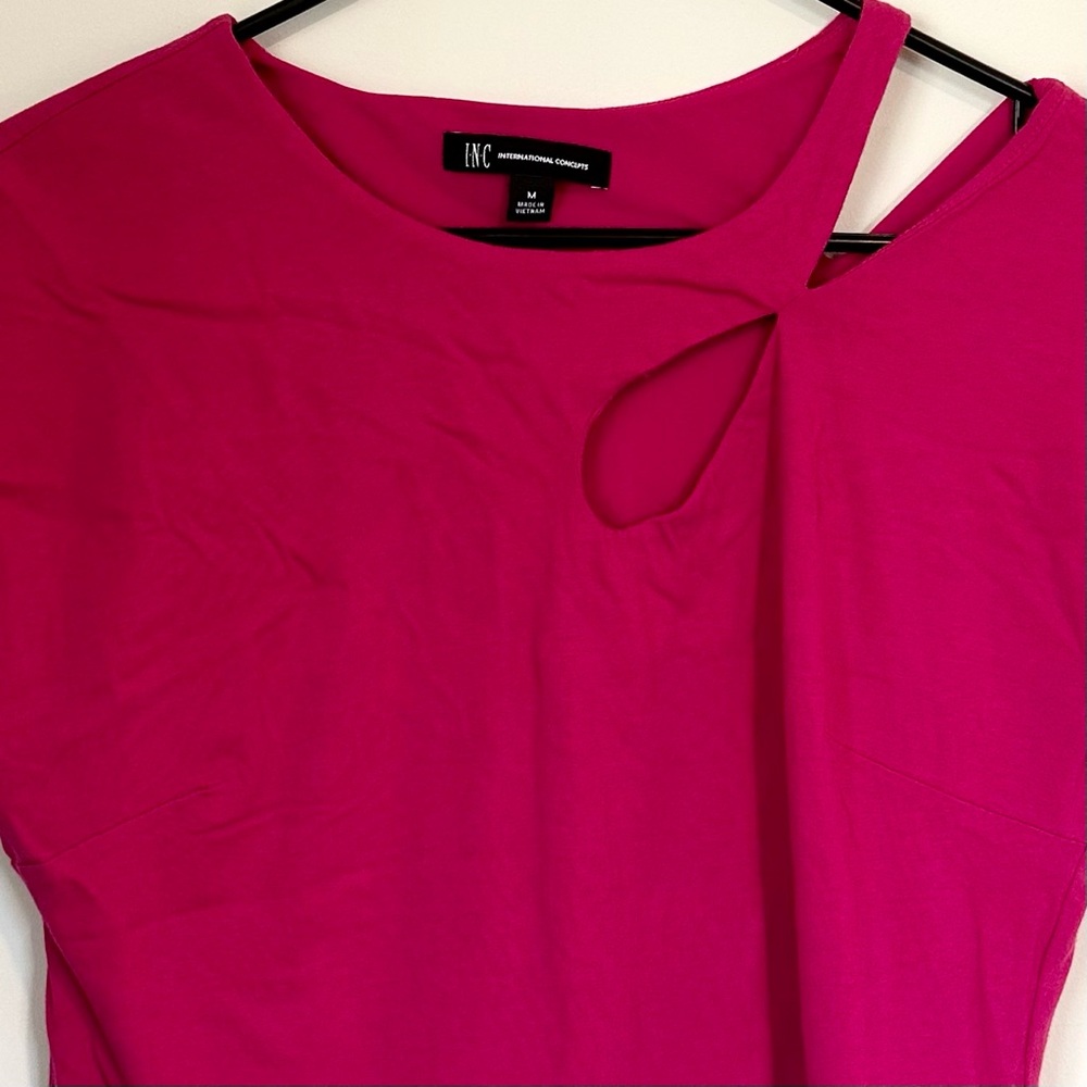 INC International Concepts Fuchsia Top with Asymmetric Cutout Neckline - Medium - Picture 4 of 6